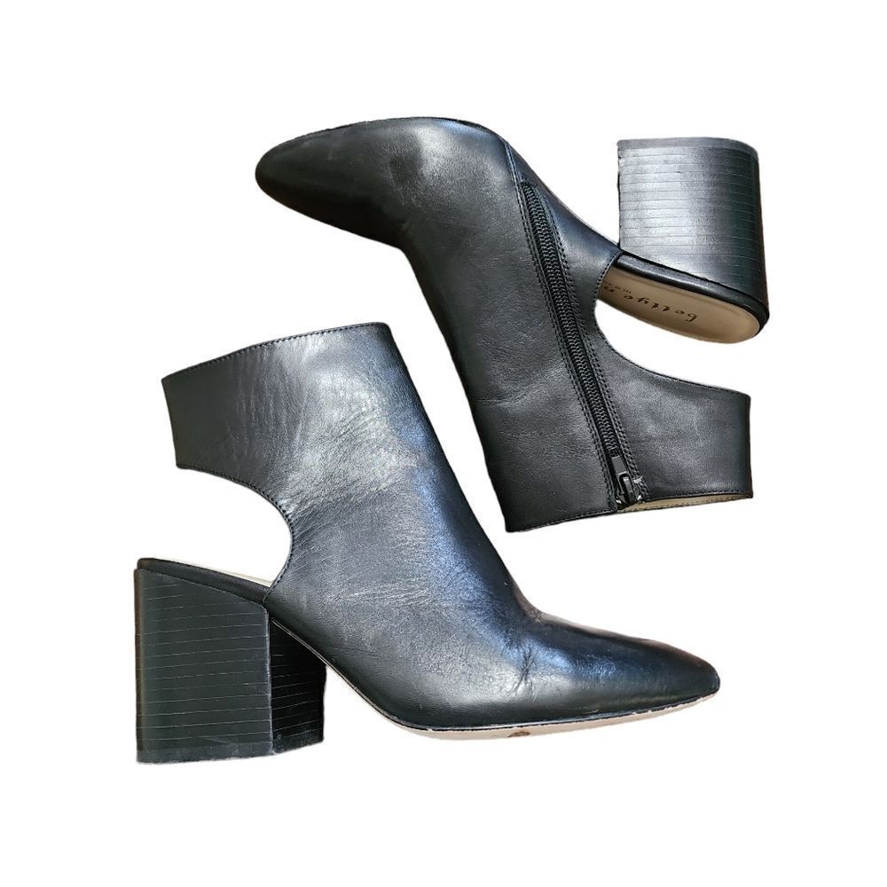 Bettye Muller Nominee black leather back cut out ankle booties 7.5